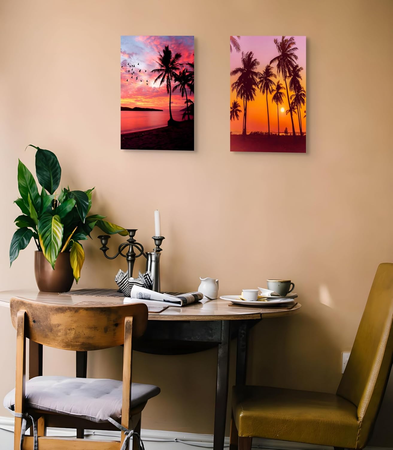 EAHunt Hawaiian Canvas Art for Living Room Beach Wall Pictures Tropical Canvas Print Sunset Poster Palm Tree Painting Ocean Scene Bedroom Office Home Decor 12×16×2 Piecel Set Ready to Hang