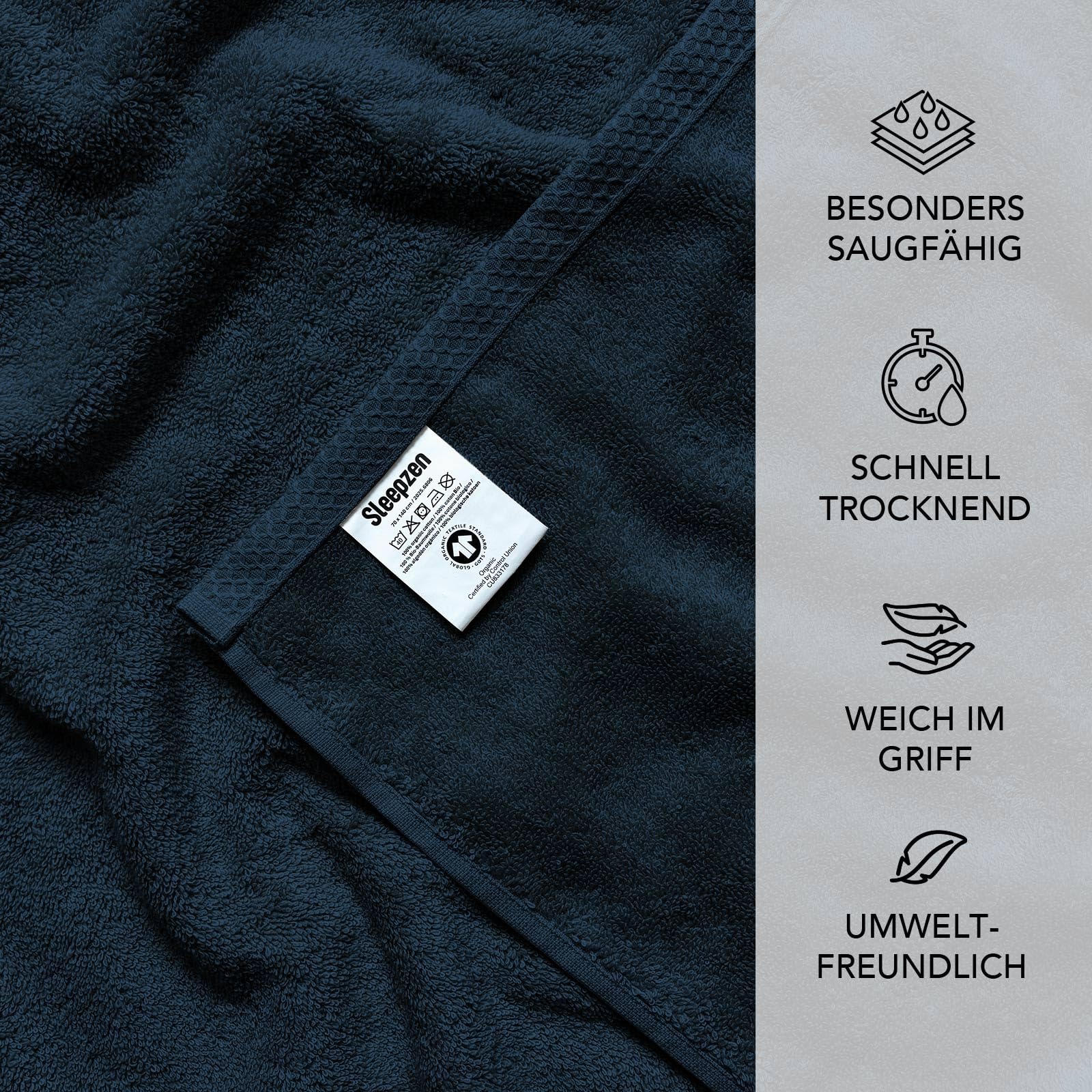 SLEEPZEN - Set aus 6 Gesichtstüchern/Waschlappen aus Bio-Baumwolle (Blue Poseidon) - GOTS & Oeko-Tex Zertifiziert - 500 g/m² Langstapel-Baumwolle - Besonders Weich - Hergestellt in Portugal