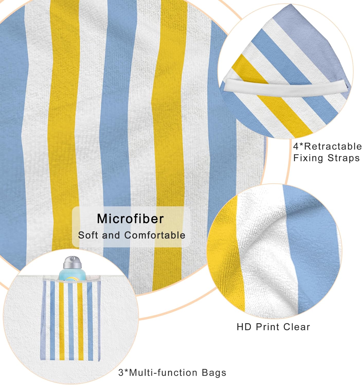 Lounge Chair Towel Cover, Chaise Lounge Covers (Pack of 2), Striped Lounge Chair Towels with Fitted Top Pocket for Pool, Beach,Vacation Travel, 85 x 30 in, Striped Light Gray Yellow