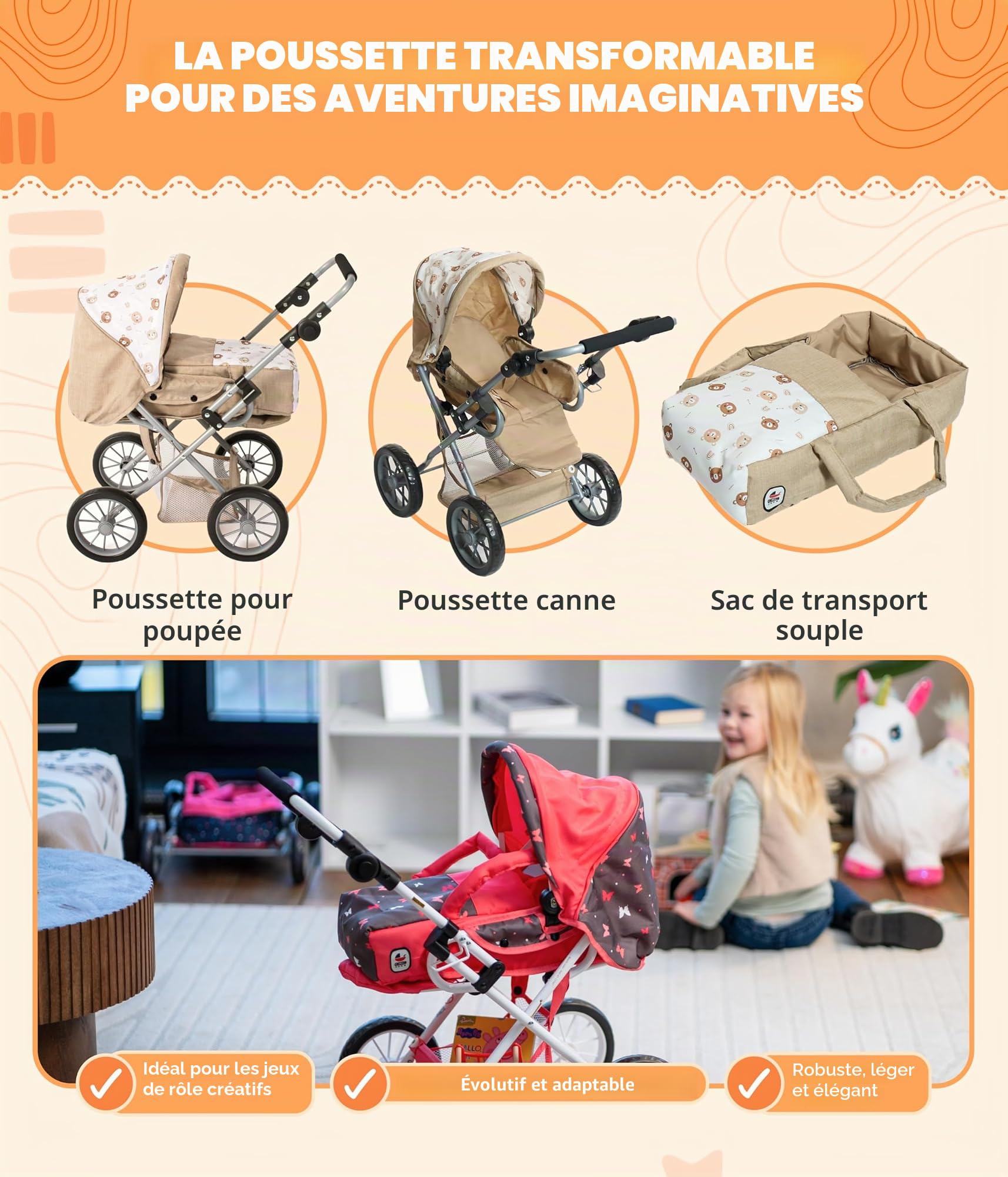 Bayer Chic 2000 Poussette Poupon 3en1 Leni | Évolutive & Ergonomique | Une poussette pour poupon 3en1 haut de gamme, saine et évolutive pour accompagner votre enfant durant des années.