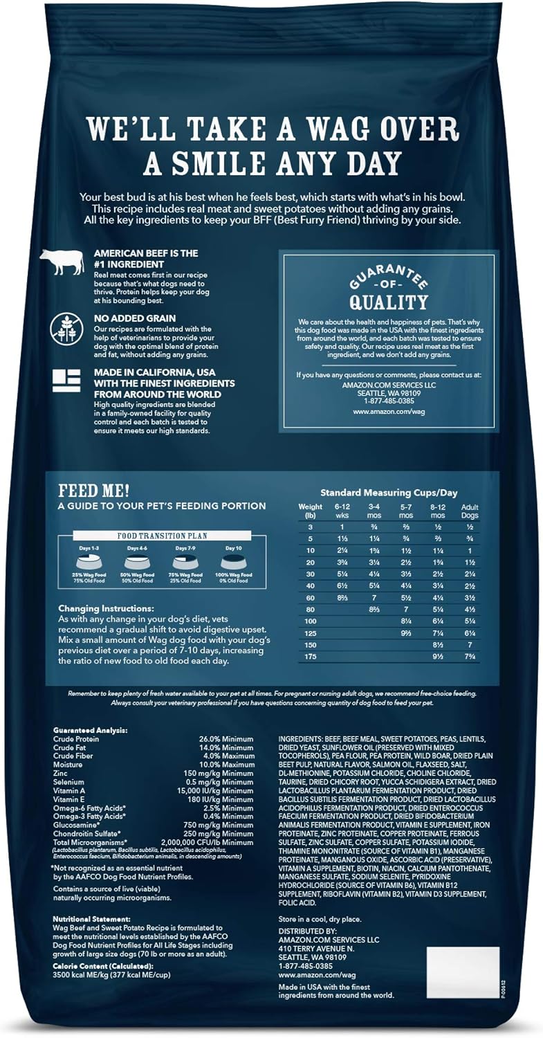  Brand "“ wag Dry Dog Food Beef & Sweet Potato, (No Added Grains) 24 lb Bag: Pet Supplies