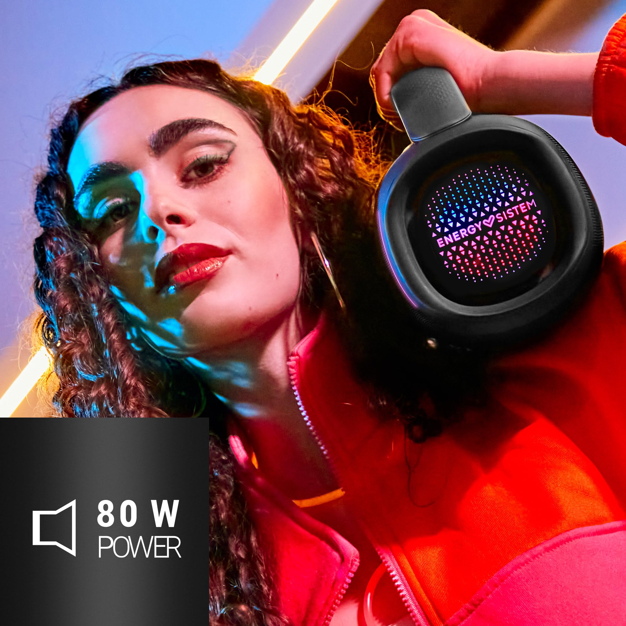 Energy Sistem TempoRave Altavoz Bluetooth Potente 80W con Deep Bass Bluetooth 5.3 True Wireless Stereo IPX6, 15H de bateria Luces LED RGB y MP3 USB/microSD