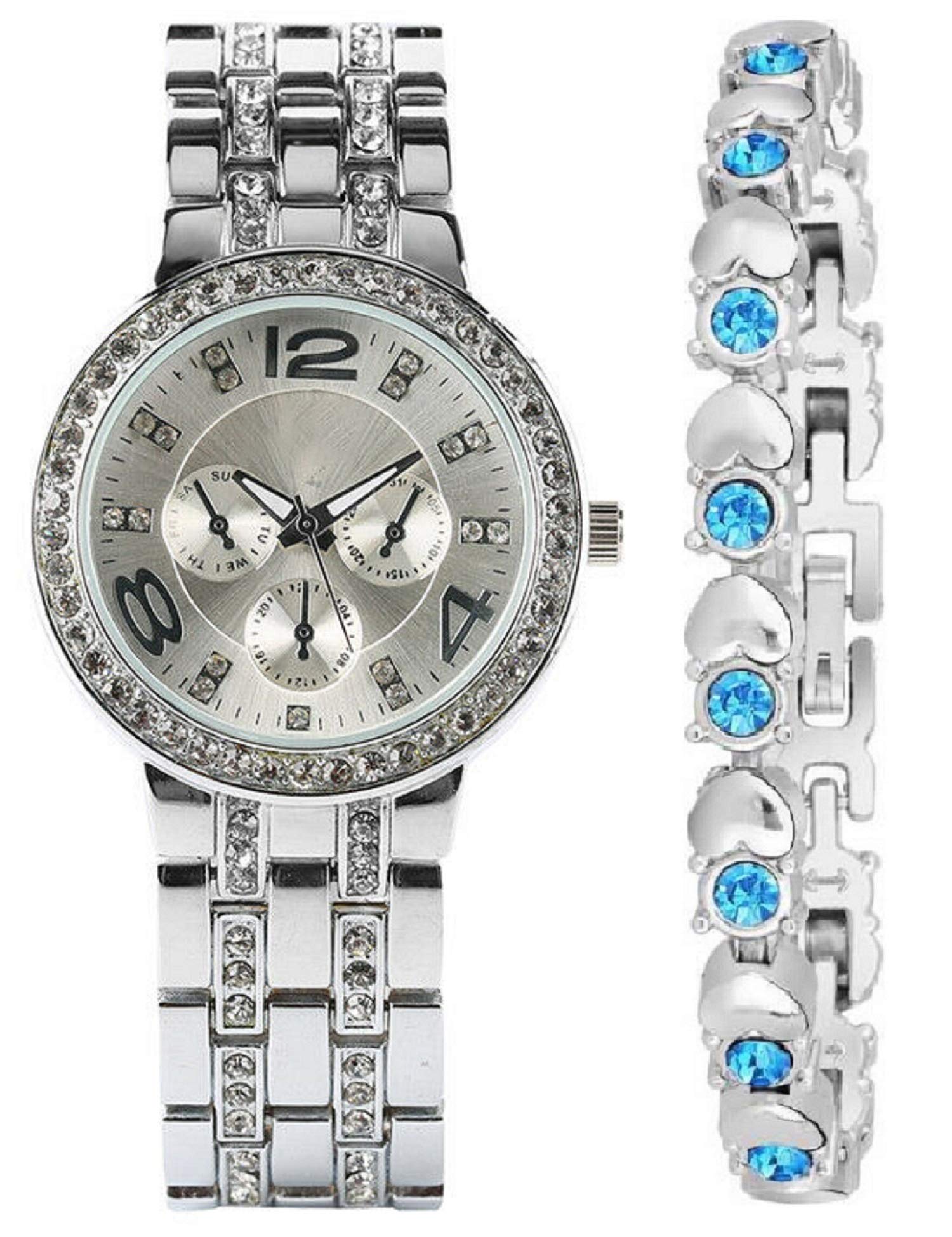 ZUPERIA Diamond Studded Analogue Watch with Silver Bracelet (B08GJ7549B) Amazon Price History, Amazon Price Tracker