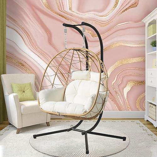 Miniatura 9 de Silla doble con soporte para patio con cojín para exteriores, impermeable, colgante, cesta de ratán de mimbre (color gris doble) Gris2,Negro