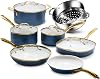 Gotham Steel 12 Pc Ceramic Pots and Pans Set Non Stick, Kitchen Cookware Sets, Pot and Pan Set, Ceramic Cookware Set, Non Toxic Cookware Set, Non Stick Pots and Pan Set, Dishwasher Safe - Cream Navy