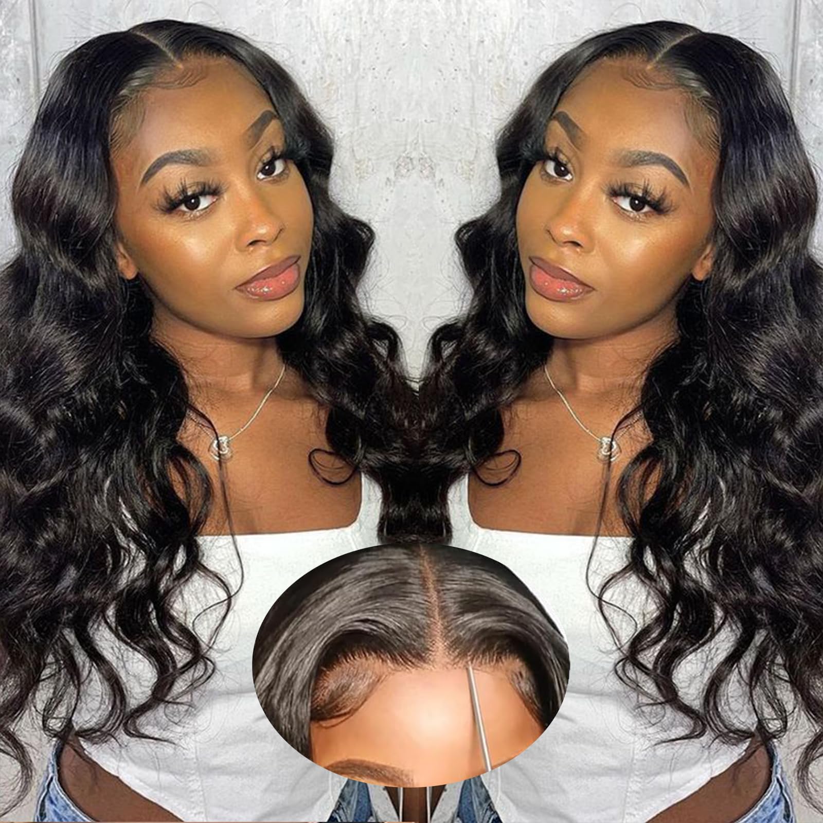 Lauberita 22 Inch 5x5 HD Lace Closure Wigs Human Hair Glueless Wigs Pre Plucked Pre Cut for Beginners 180% Density Body Wave Lace Front Wigs Human