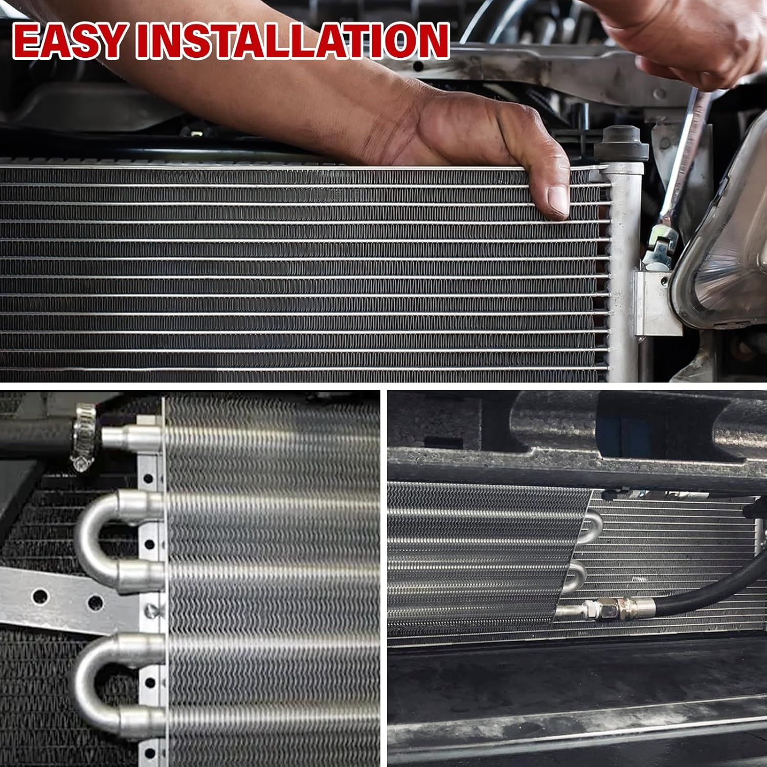 10 Pass Aluminium Transmission Oil Cooler, Remote 5/16" Engine Oil Cooler Radiator, with Hose Mounting Kit (Silver)
