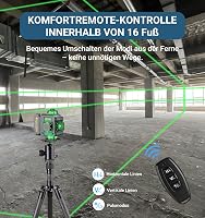 Conentool 16 vonalas zöld keresztsugár lézer szintező, önbeálló 360 fokos, forgatható, 30 óráig, 2x4500 mAh akkumulátor 5