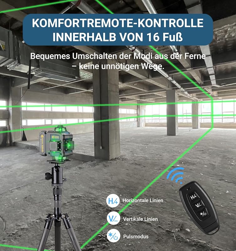 Conentool 16 vonalas zöld keresztsugár lézer szintező, önbeálló 360 fokos, forgatható, 30 óráig, 2x4500 mAh akkumulátor