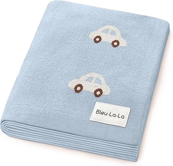 Baby Blanket for Boys 100% Cotton Buttery Soft Cozy Receiving Swaddle Stroller Blanket for Shower Gift Registry for Newborns, Infants, Toddlers Cars - Baby Blue