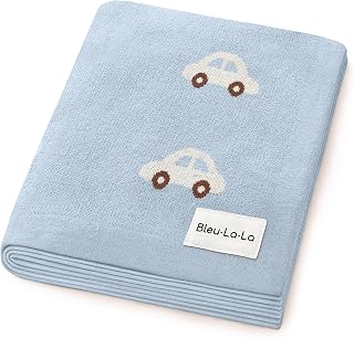 Baby Blanket for Boys 100% Cotton Buttery Soft Cozy Receiving Swaddle Stroller Blanket for Shower Gift Registry for Newborns, Infants, Toddlers (Cars - Baby Blue)
