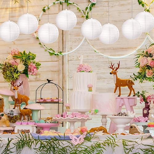 Miniatura 9 de Treela Paquete de 90 faroles de papel chinos japoneses blancos decorativos colgantes para bodas, fiestas de cumpleaños, baby shower, decoración del