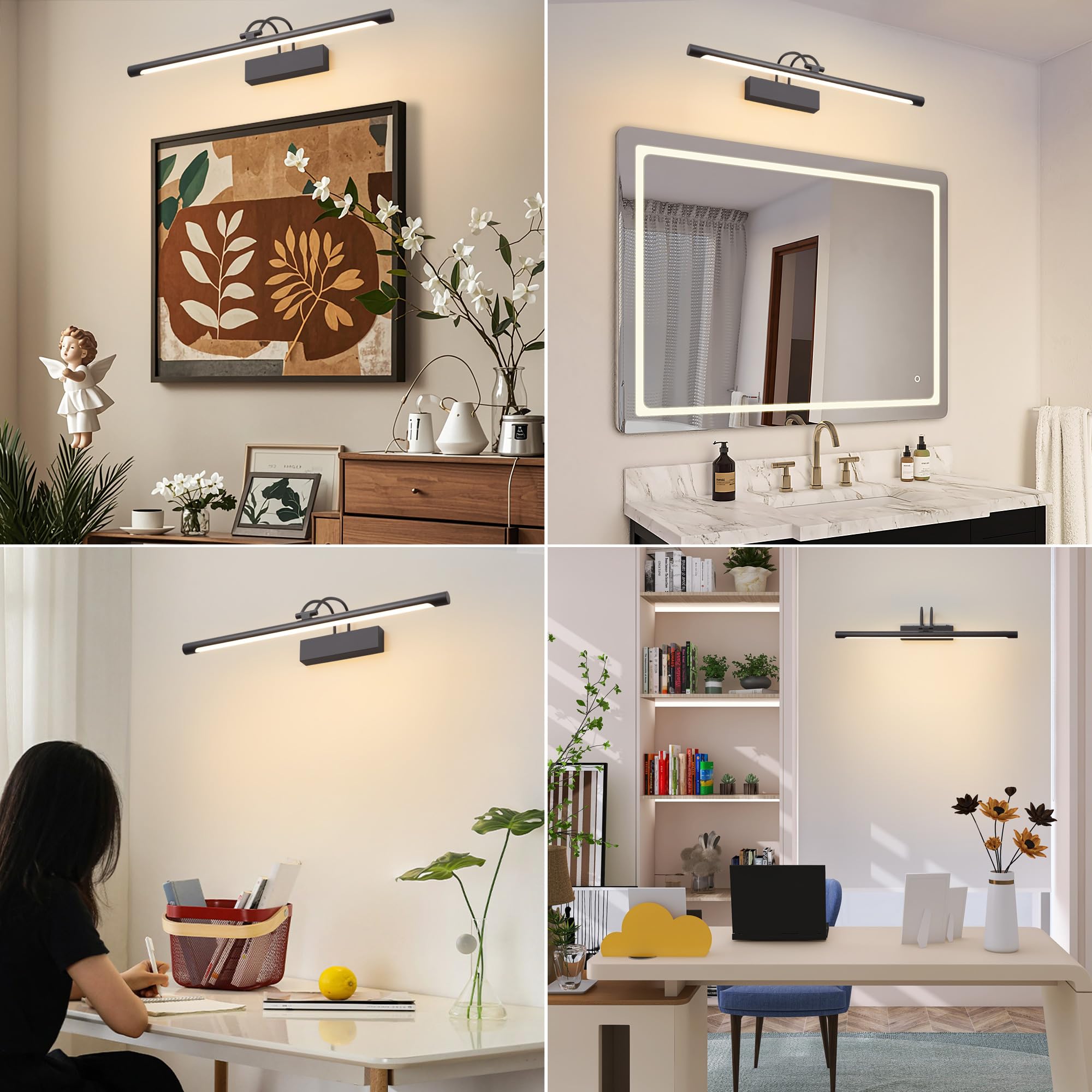 Schwarze Spiegelleuchte Bad LED Wandleuchte mit Schalter 60cm IP44 10W 270° Einstellbar 3 Farbtemperaturen 3000K 4000K 6000K 600LM Innen Badleuchte Bilderlampe Für Wohnzimmer Badzimmer Schlafzimmer