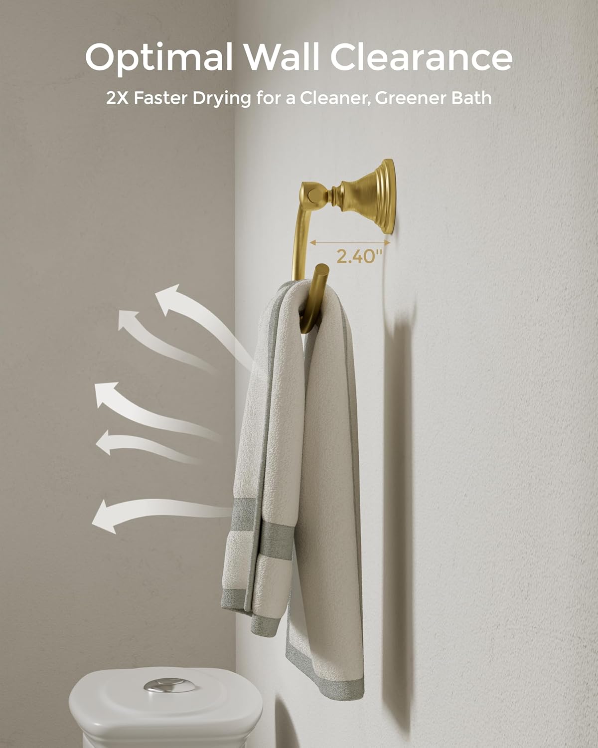 Gold Towel Ring for Bathroom, Stainless Steel Hand Towel Holder Wall Mounted, Brushed Finish Towel Holder Heavy Duty Towel Hanger for Bath