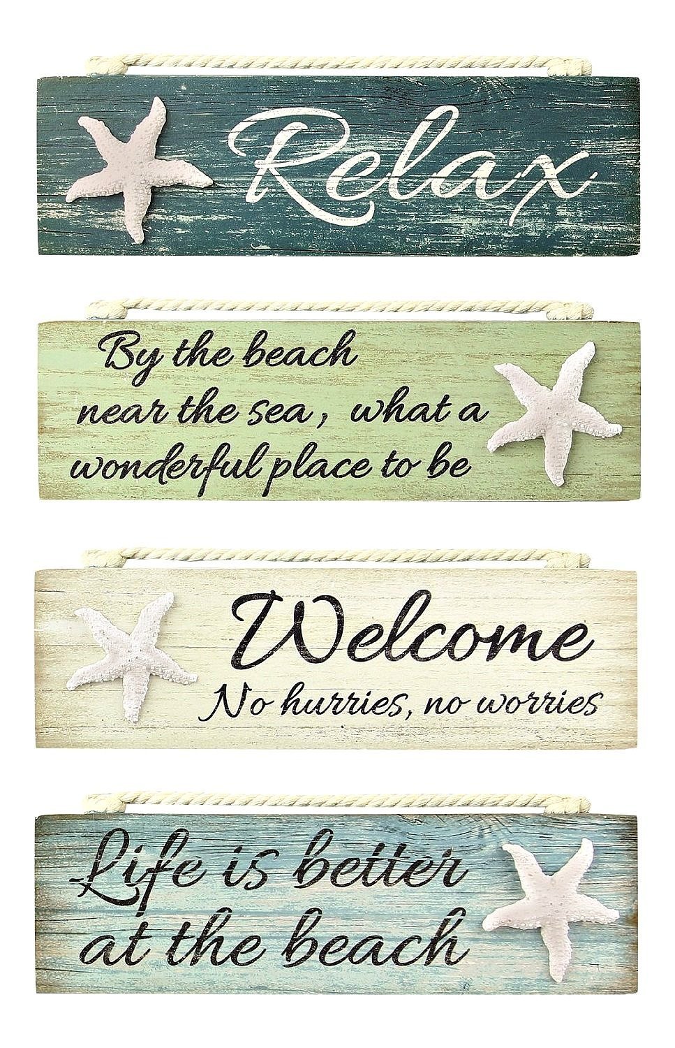 Relax By the Beach Welcome Life is Better Painted drewniane tabliczki z blokami zestaw 4 sztuk