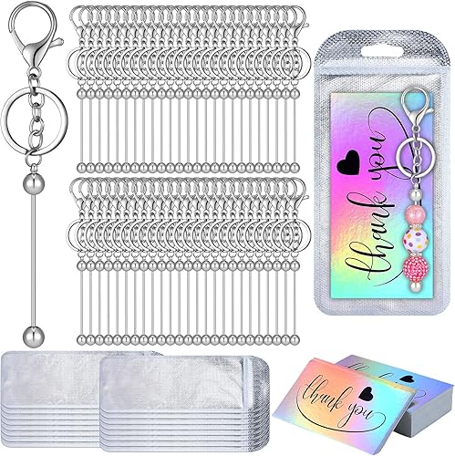 Kits de llaveros con cuentas, barras de llavero con cuentas, bolsa resellable, tarjetas de agradecimiento para manualidades, fabricación de joyas