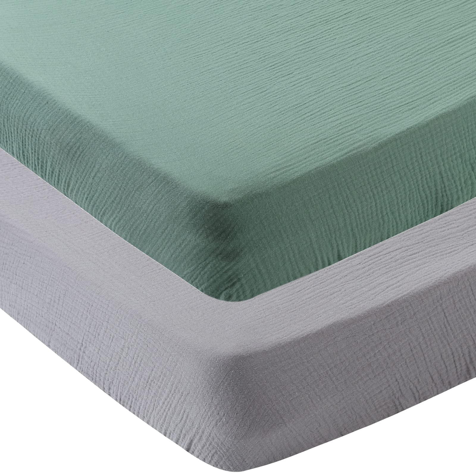 Onacosht Muslin Crib Sheets 2 Pack, 52" x 28", Grey and Green