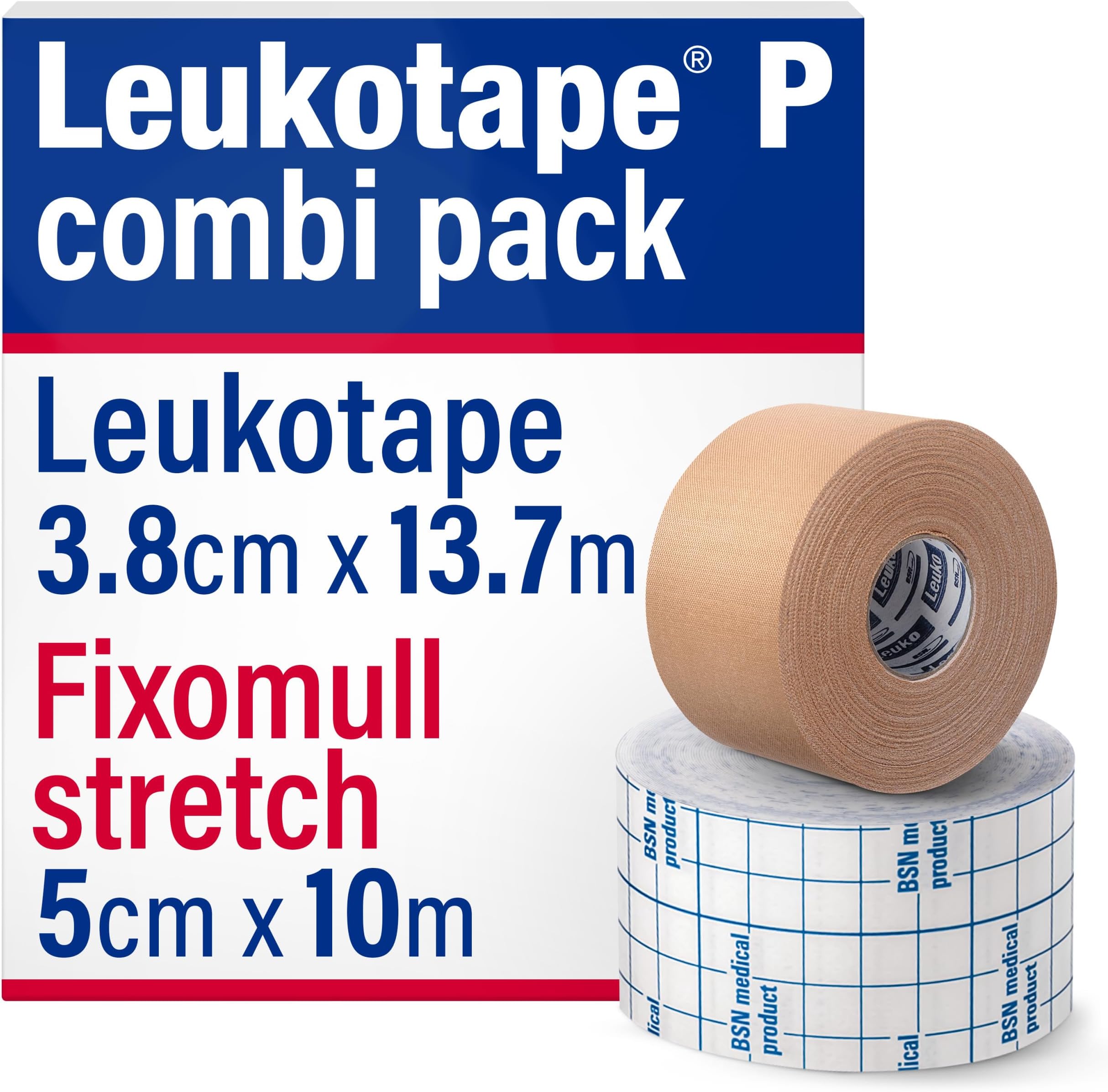 Leukotape P Combi Pack featuring for Fixomull Stretch for Securing Wound Dressings, 1 Pack of 2 Rolls