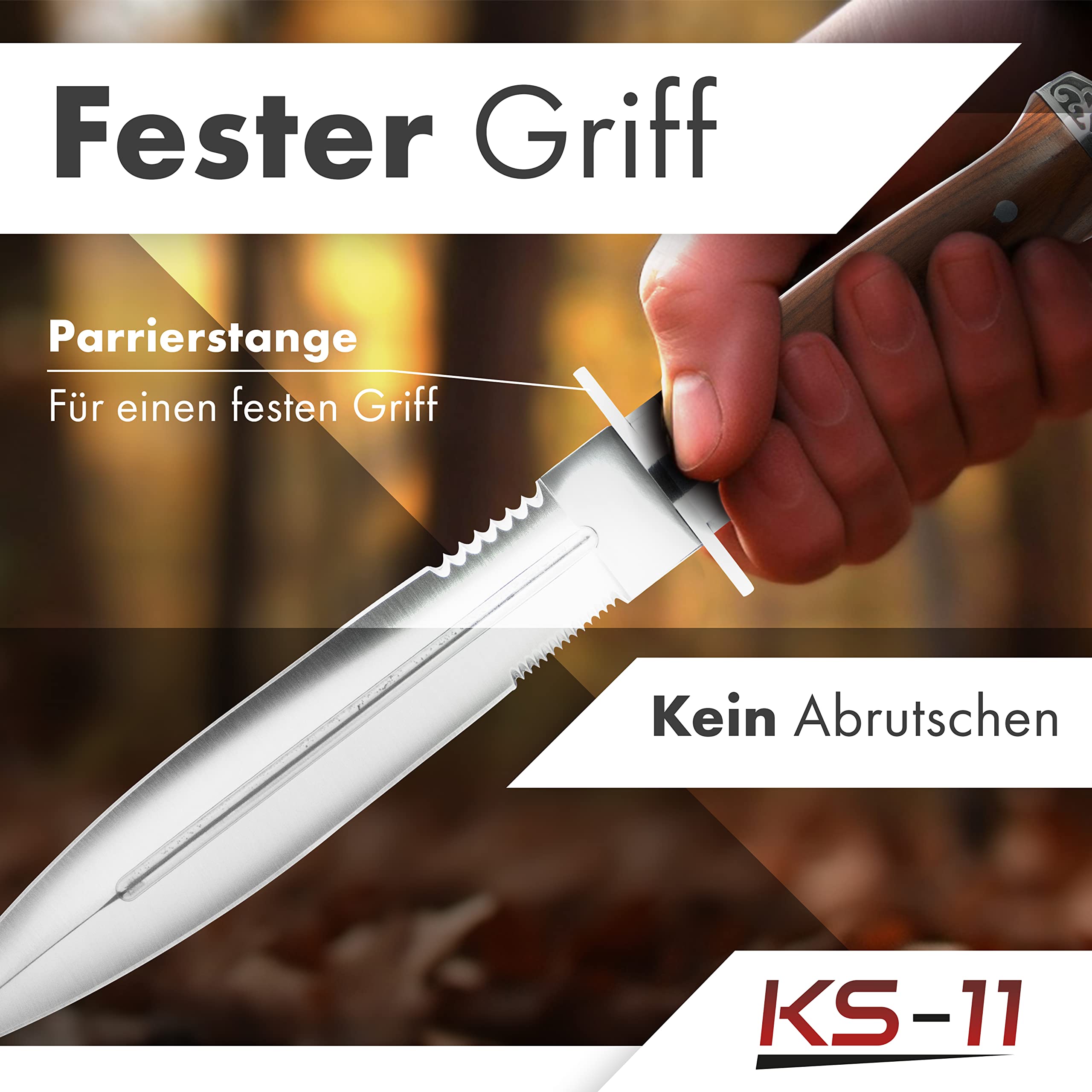 2er Set Outdoor Messer feststehend 33cm großes Jagdmesser mit Holzgriff und Nylonholster - Survival Messer Outdoor Dolch – bushcraft Knife - Bowiemesser - USA Sabber