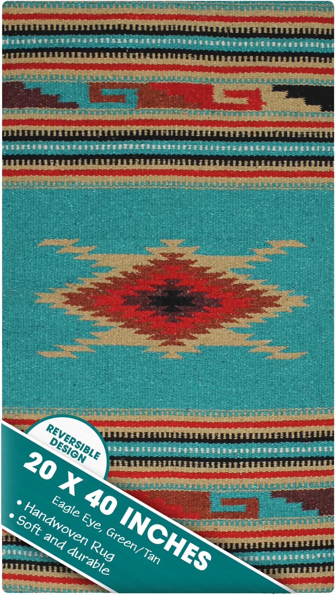 Onyx Arrow Boho Southwest Area Rug - Washable Bohemian Runner - Western Carpet - Rustic Rugs for Living Room, Outdoor Area, Bedroom, Decor, Kitchen & More (Eagle Eye Design, 20x40 Inches, Green/Tan)