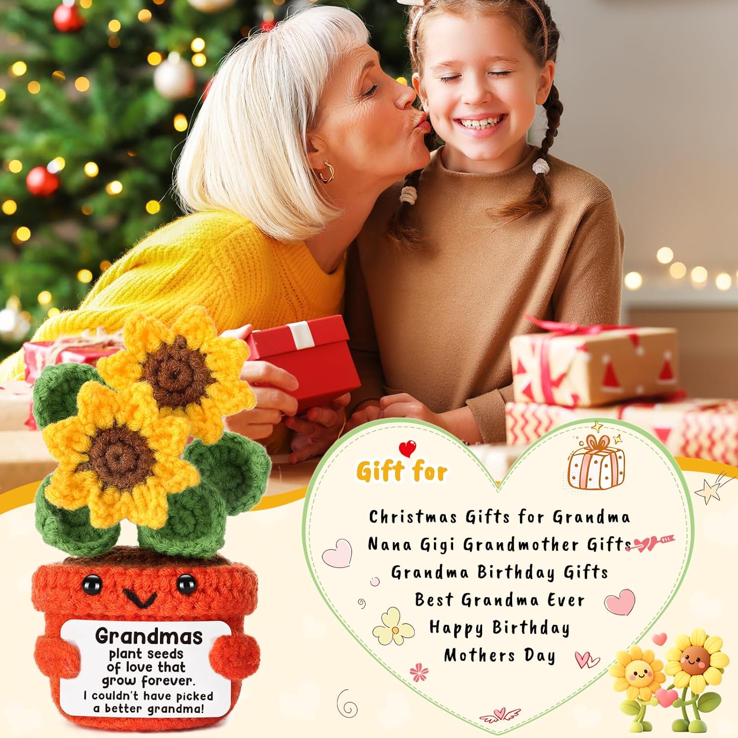 Grandma Gifts for Christmas Birthday Gift for Grandmother, Best Grandma Ever Happy Birthday Mothers Day Ideas, Unique Funny Handmade Crochet Sunflower Grandmother Grandparent Christmas 2025 Present - Image 2