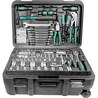 Br&uuml;der Mannesmann M29070 Tool Trolley, 122-Piece Mobile Tool Box with Socket Wrench Set, Pliers, Hammer, Screwdrivers, Combin