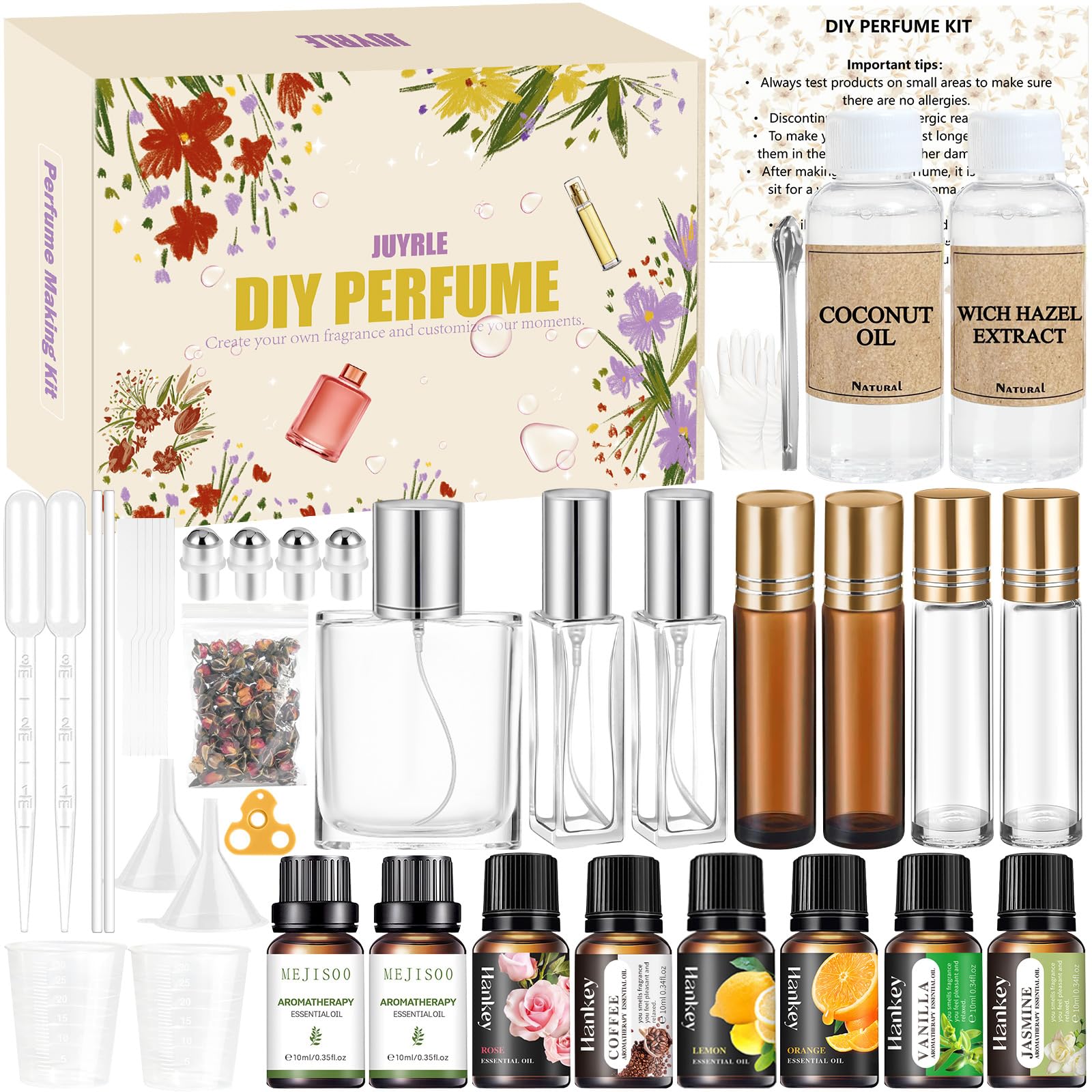 JUYRLE - Kit per la creazione di profumi, fai da te, da donna, crea il tuo profumo con olio essenziale, bottiglia, set di fragranze a rullo, regalo di compleanno per donne e ragazze