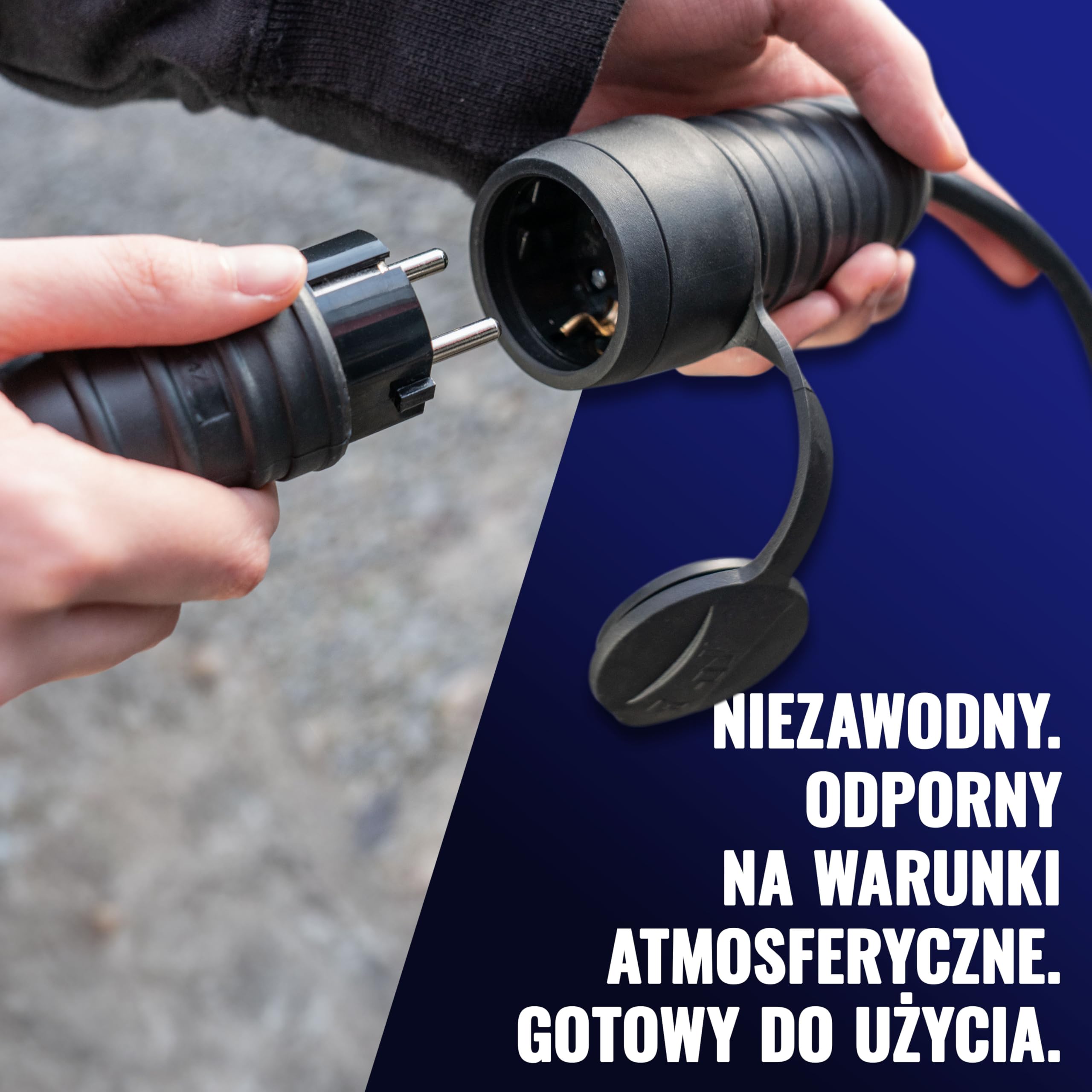 Poppstar 3x gumowe gniazdko z klapką ochronną, (2-biegunowe, 230V, 16A, IP44), wodoodporne, do użytku zewnętrznego, czarne