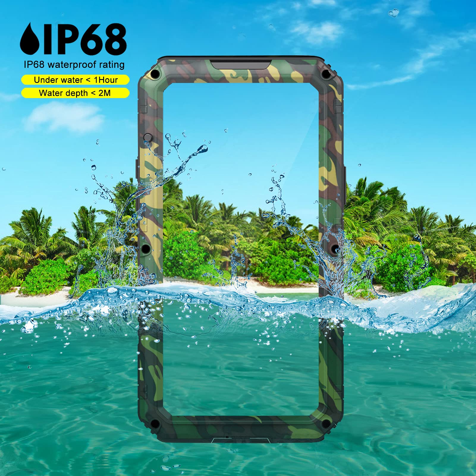 Beeasy Funda para iPhone 12 Pro MAX Impermeable Antigolpes Militar Metálica - IP68 Waterproof Agua Sumergible Acuatica, 360 Grado Completa Protectora, Irrompible Resistente Armor Carcasa, Camouflage