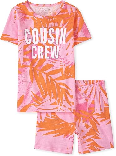 The Children's Place girls Short Sleeve Top and Shorts Snug Fit 100% Cotton 2 Piece Pajama set