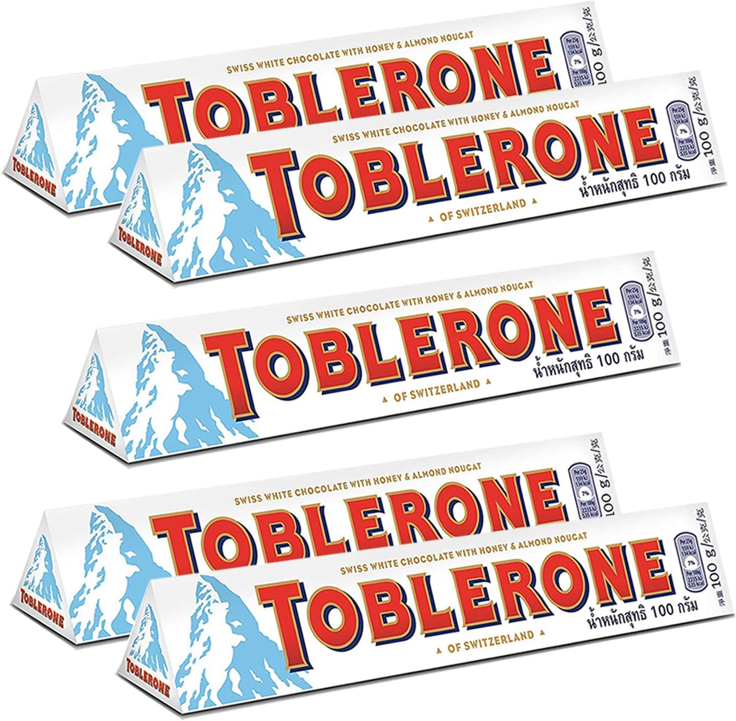 of Switzerland White Chocolate with Honey and Almond Nougat - 5 Pack, 5 X 100 gram