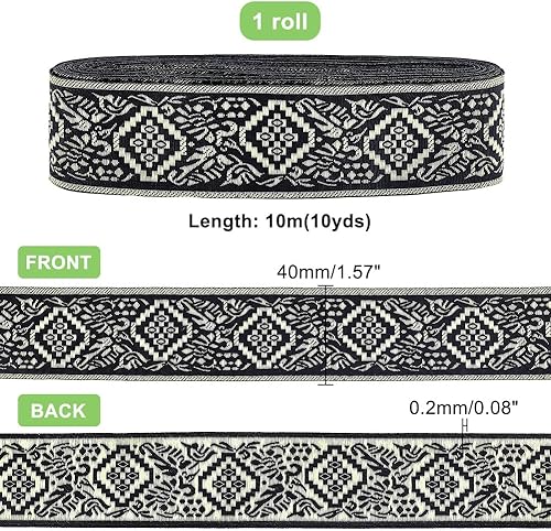 Miniatura 2 de PH PandaHall Cinta bordada de 10 yardas, 1.57 pulgadas de tela jacquard étnica de poliéster, cinta vintage con flecos para costura, manualidades,