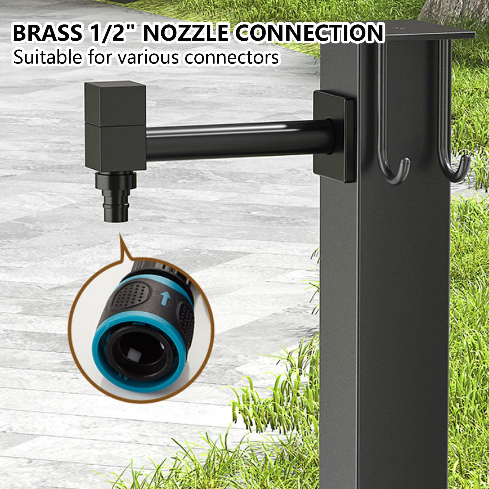 Colonne D'Eau ExtéRieure Avec Robinet Colonne D'Eau Verticale En Acier Inoxydable 304 Pour Jardin Options D'EntréE LatéRale/InféRieure Disponibles Avec Conception à Croc Bottom inlet + spray gun 80cm