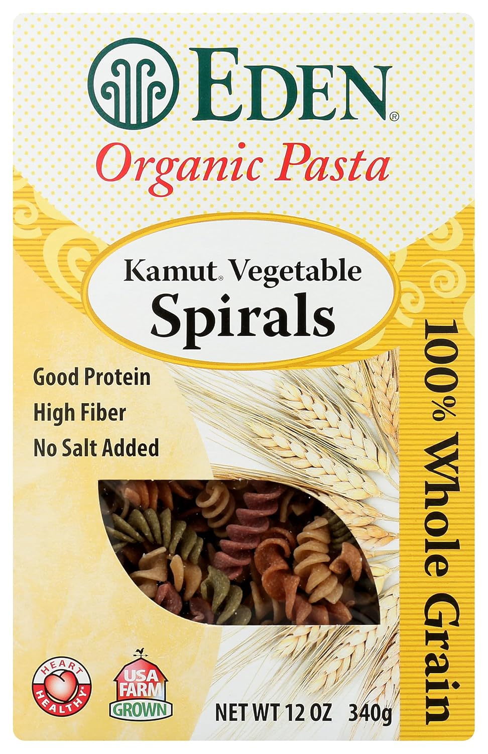 Eden Foods Organic Kamut Spirals Whole Grain Pasta, No Salt Added, 12 Ounces (Pack Of 6)