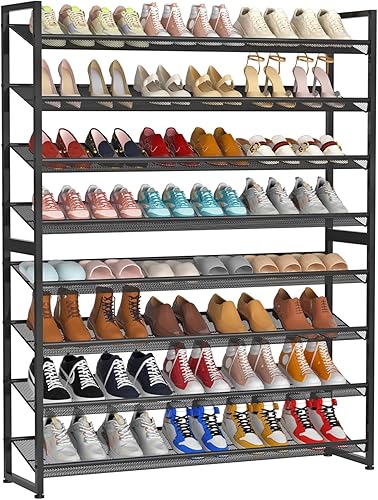 Zapatero grande de 8 niveles, organizador de zapatos vertical apilable de metal resistente de 4 niveles para armario, puerta delantera, entrada,