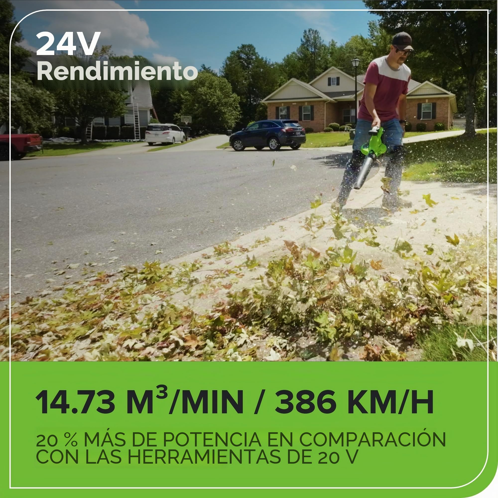 Greenworks Soplador de Hojas inalámbrico de 48 V (2 x 24 V) y aspiradora con Bolsa de mantillo de 45 L, 386 km/h, 14,73 m³/min, sin baterías ni Cargador, BL48L01-01