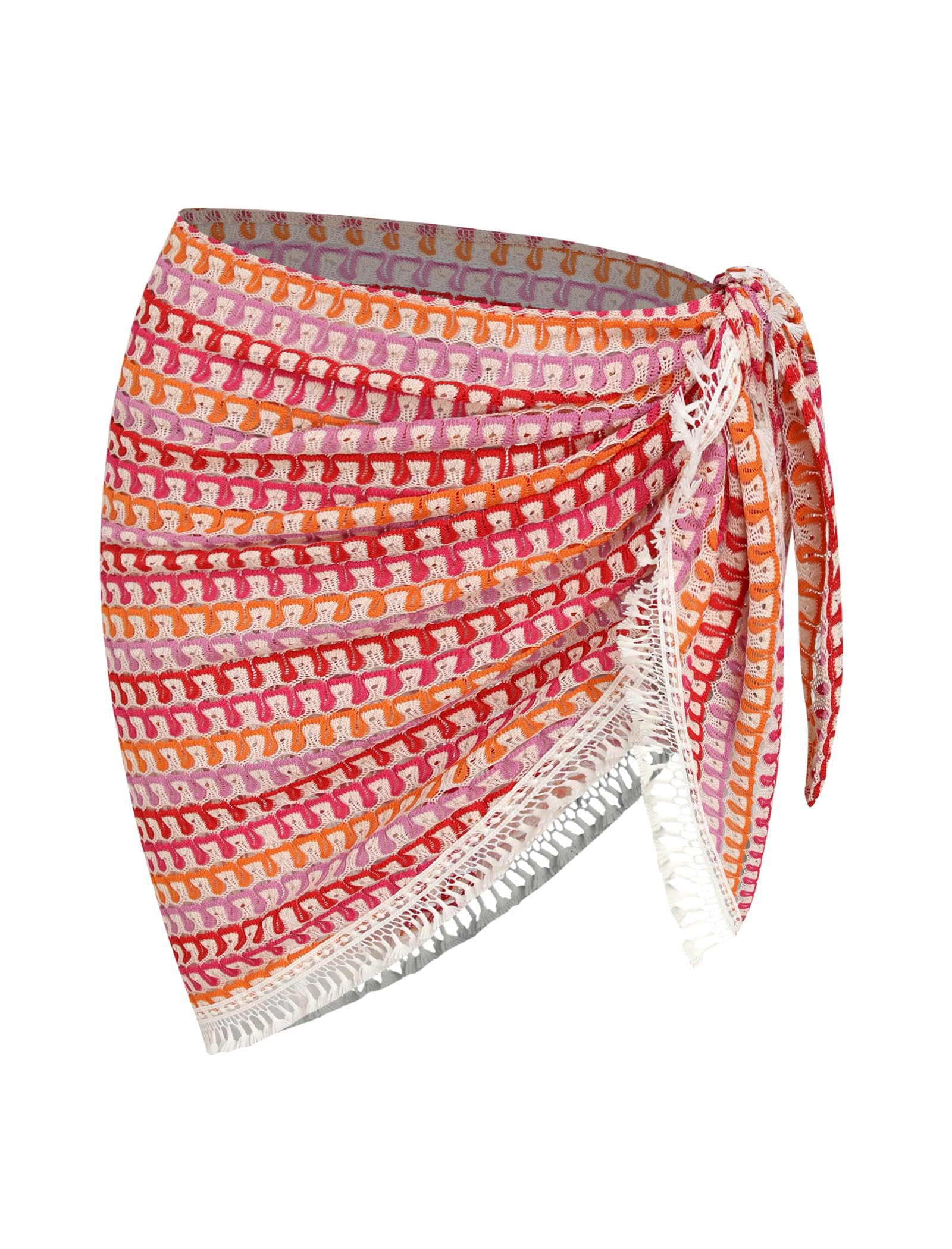 ZAFUL Womens Tassel Crochet Cover Up Mini Skirts Knit Fishnet See Through Tie Side Beach Wrap Bathing Suit