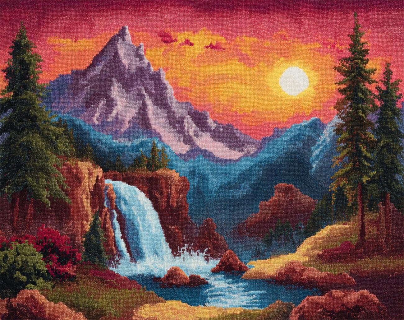 AxiangziK Landscape DIY Tapestry Kits for Adults Mountain Forests Waterfall DIY Latch Hook Kits Hand Craft Embroidery Tapestry Carpet Rug Making Enthusiasts Gift 20x15in
