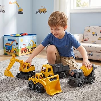 4pcs Construction Toys Set, Mini Excavator, Dump Truck, Bulldozer & Mixer - Abs Beach Toys For Boys, Yellow