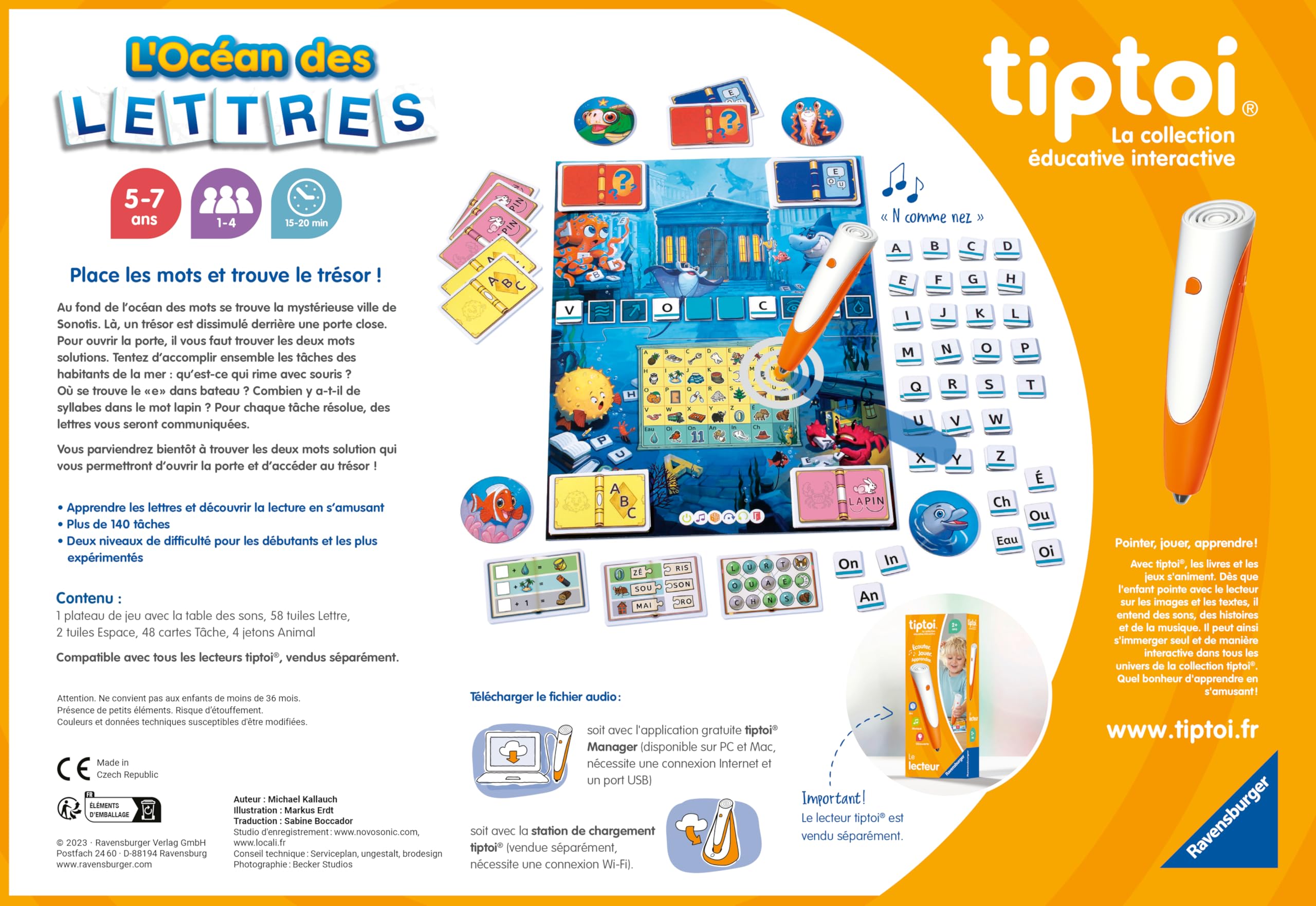 Ravensburger - tiptoi® - Jeu interactif - L'océan des Lettres - Lecteur Vendu séparément - Jeu éducatif électronique, sans écran - Dès 5 Ans - Version française - 00 190