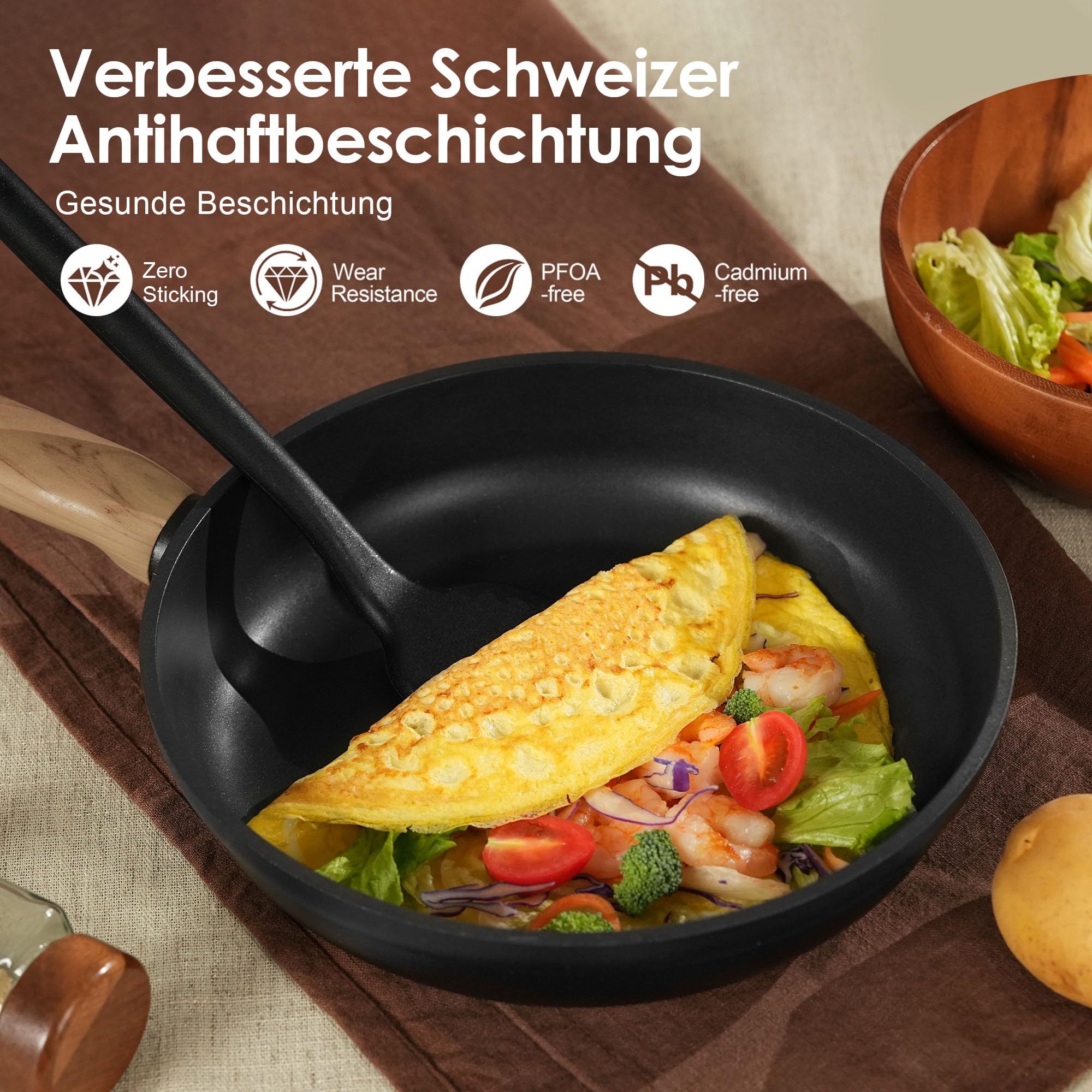 SENSARTE 17-Teilig Topfsets Pfannenset, Kochtöpfe Set, Schwarze