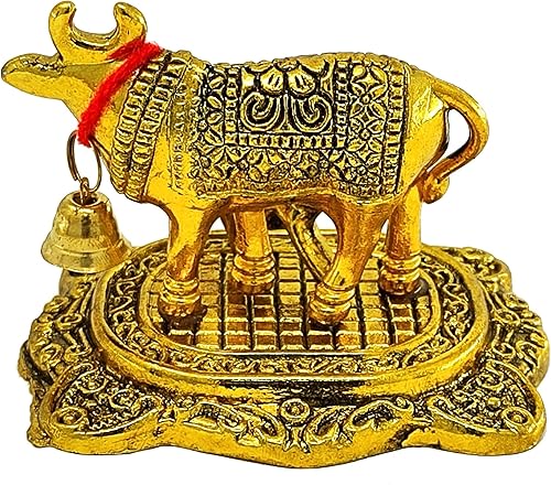 Miniatura 5 de NOBILITY Diwali - Artículos de regalo de vaca Kamdhenu pequeña con ternera, estatua chapada en oro, artículo decorativo para decoración de oficina