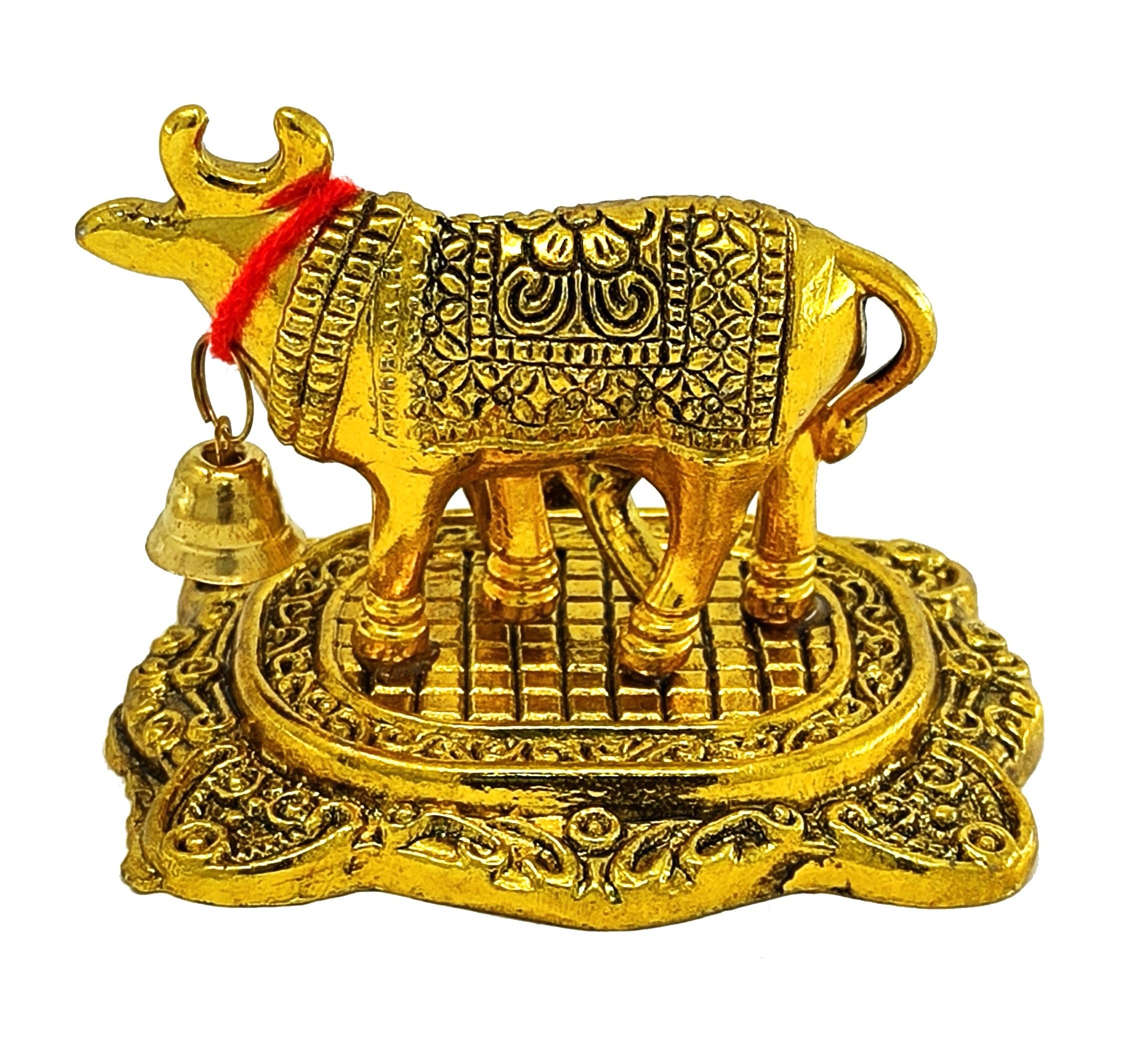 NOBILITY Estatua de metal dorada pequeña de vaca Kamdhenu con becerro con caja de regalo azul, artículo decorativo para el hogar, oficina, artículos de decoración Diwali, regalos de boda, paquete de 6