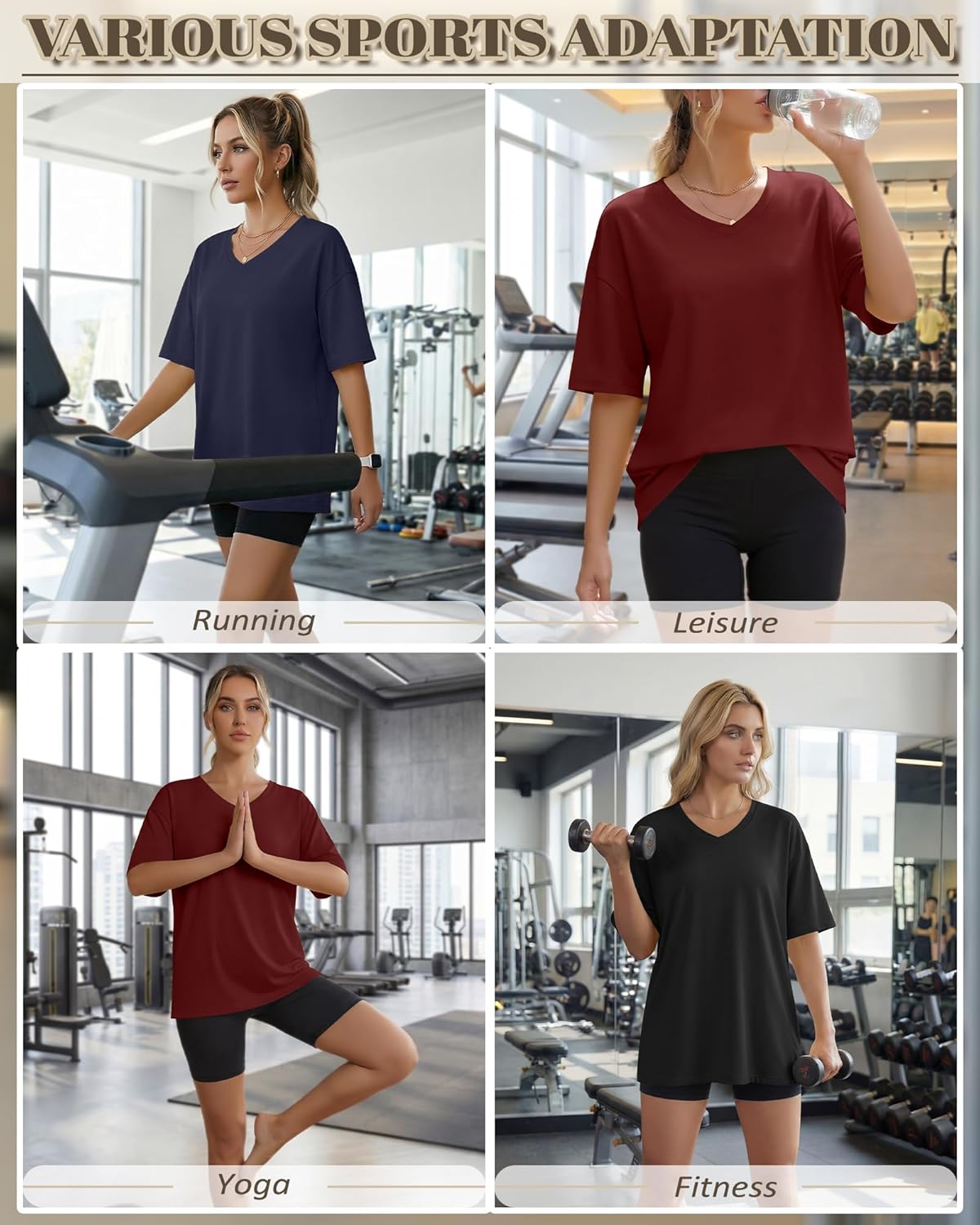 3 Pack Women's Oversized Shirts V Neck Half Sleeve Tops Workout Casual Basic Loose Sweatshirts Gym Clothes