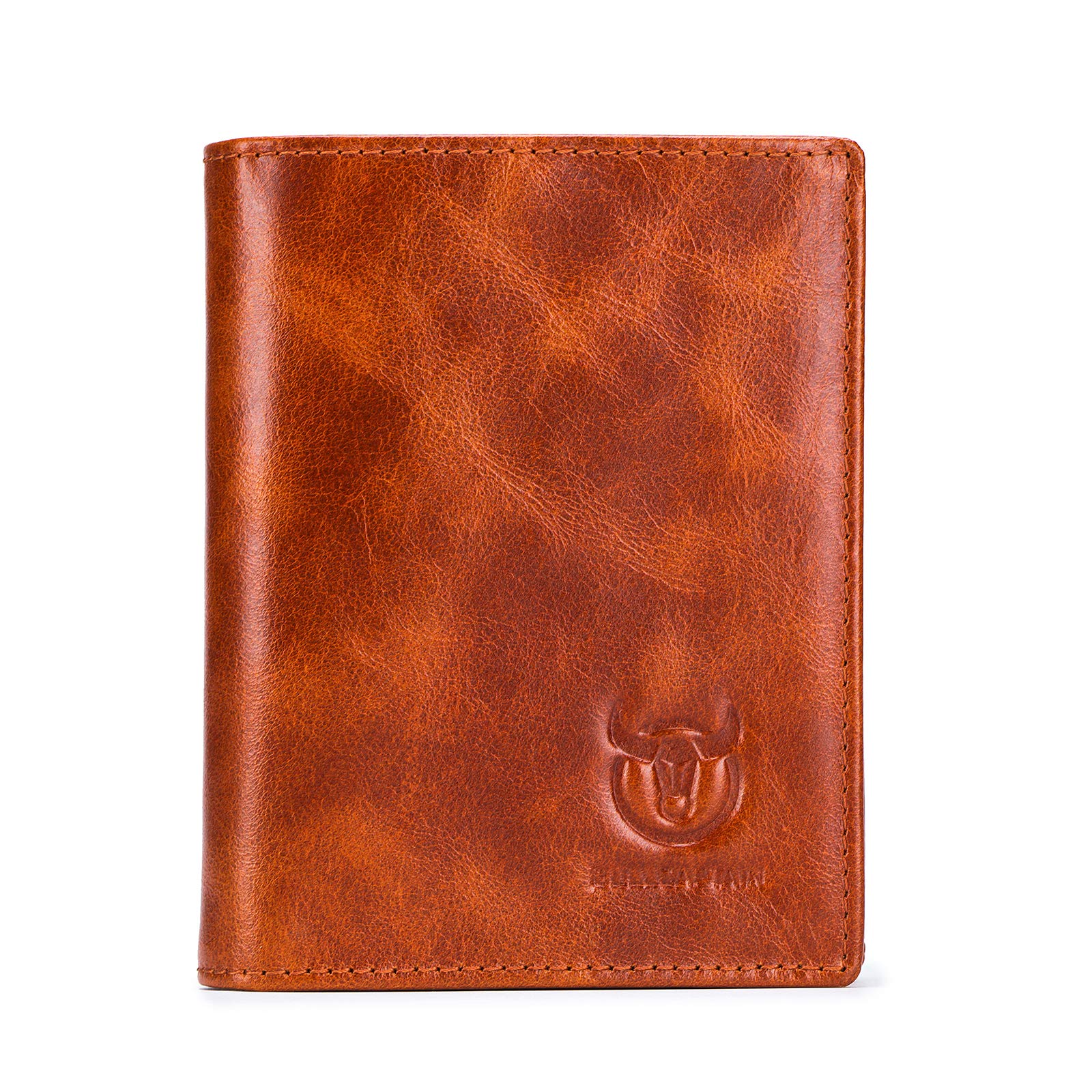 BULLCAPTAIN Men's Retro Leather Wallets with Large Capacity with RFID Function for Safe QB027YL (Cool Brown)