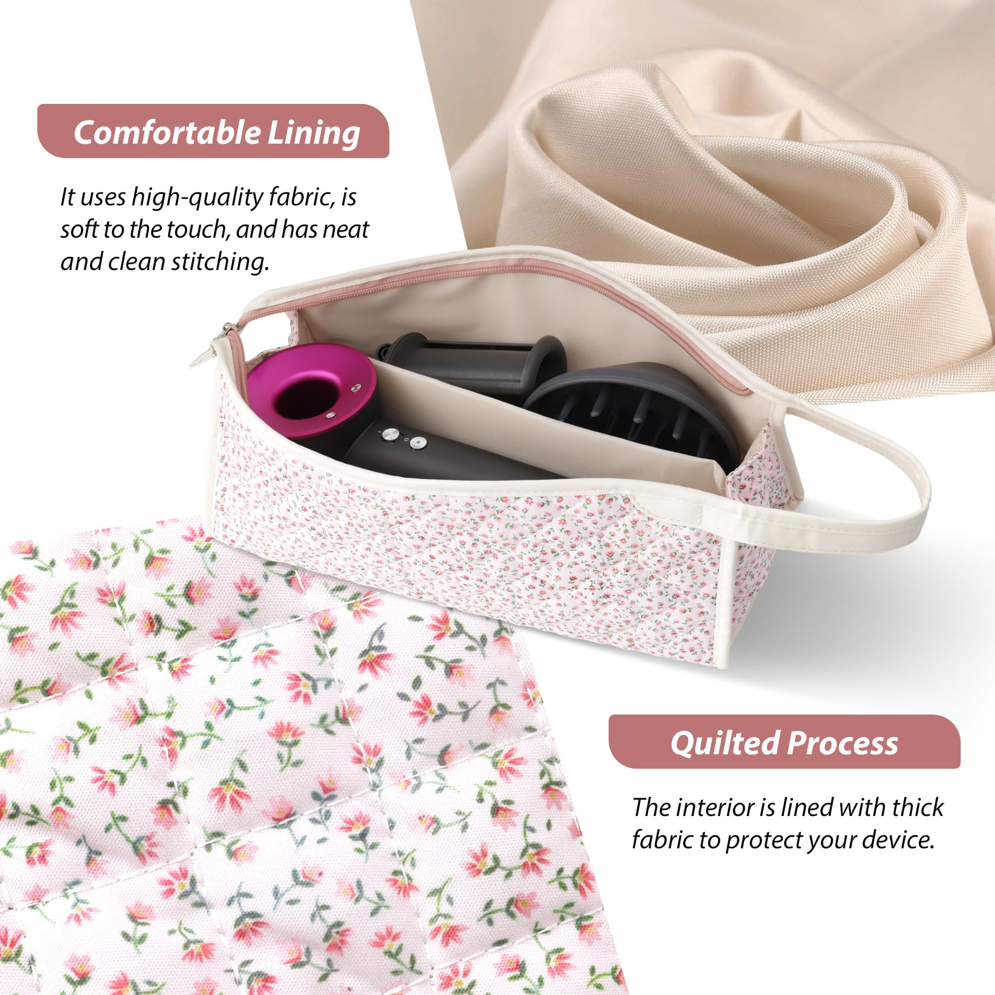 Bolsa de Almacenamiento para Secador de Pelo, Compatible con Airwrap Styler y Supersonic, Funda de Viaje para Shark Flexstyle y Accesorios, Estuche de Transporte para Rizador (Flor Rosa)