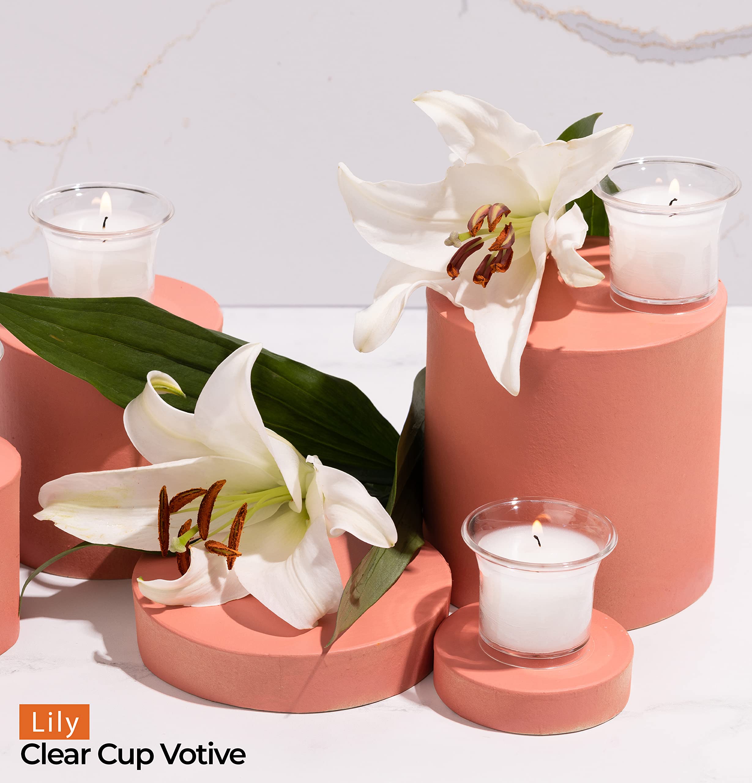 Hyoola Bougies Parfumées Votives Bougies Bougeoir Transparent - Lys - Durée de Combustion 12 Heures - Lot de 4 - Fabrication Européenne