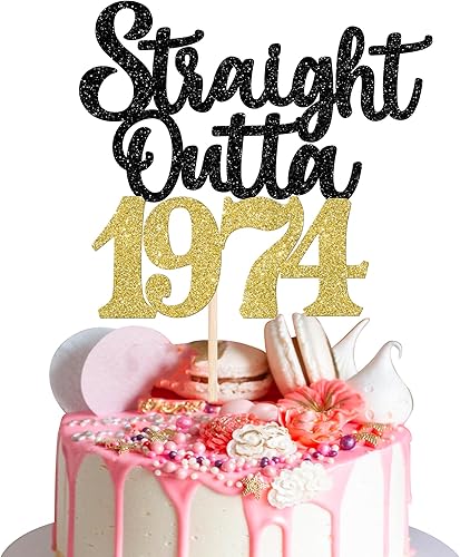 Miniatura 1 de 1 paquete de 50 decoraciones para tartas de cumpleaños 50 con purpurina recta Outta 1974 Fifty Awesome Since 1974, 50 fabulosas decoraciones de