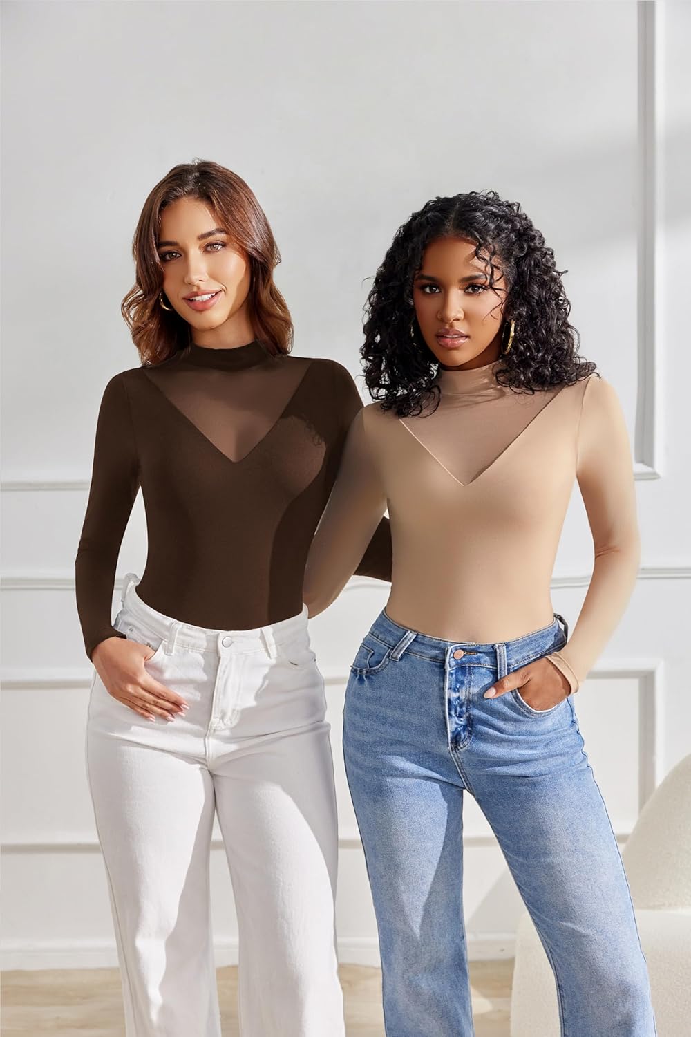 Avidlove Bodysuits for Women Long Sleeve Going Out Tops Mock Turtleneck Body Suits Double Lined Leotard Shirts - Image 4