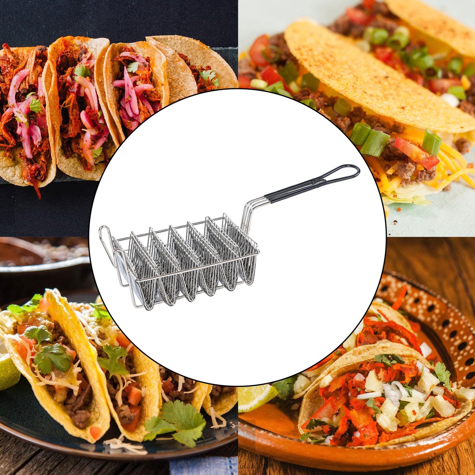 Taco Frittierkorb V Förmig Edelstahl Praktische Hakenkonstruktion Stabiler Griff Korrosionsbeständig Leicht zu Reinigen für Private Feste Buffets, 6 Fächer